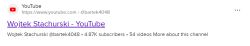 Zrzut ekranu z wynikami wyszukiwania Google dla kanału YouTube Wojtek Stachurski