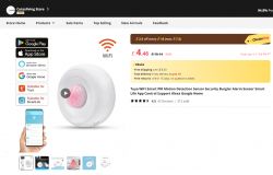 Advertisement for Tuya WiFi Smart PIR motion sensor on the Cutesliving Store webpage.
