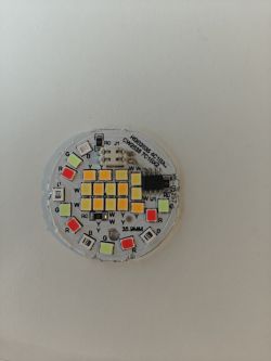 LED Board with RGB and CW Module LED board with RGB and CW markings and multiple LEDs of different colors.