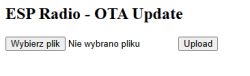 ESP radio OTA update page with file selection and upload buttons