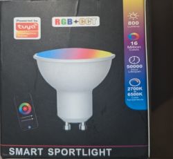 GU10 RGB+CCT Smart Bulb Packaging Front of the GU10 RGB+CCT smart bulb packaging.