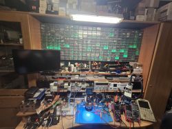 Electronics workstation with LED-lit organizer and stereo microscope