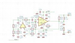 Schemat wzmacniacza audio z operacyjnym OPA1678 i końcówką LM3886