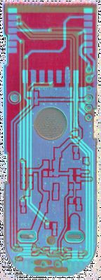 Image of a printed circuit board with visible electrical traces on both layers.