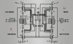 Distorted Bridge Rectifier Schematic Complex electrical schematic with distorted text.
