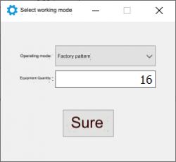 Software interface with fields for selecting operating mode and equipment quantity.
