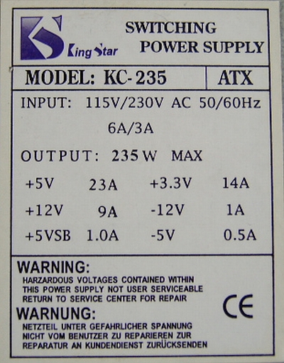 King Star model: KC-235ATX zaniżone napięcie -12V i -5V? King Star model: KC-235ATX zaniżone napięcie -12V i -5V?