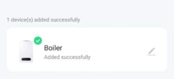 Notification of successfully added device named Boiler.
