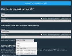 Screenshot of a WiFi connection settings interface with options for selecting SSID and network authentication.