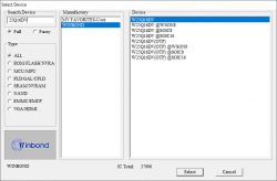 Zrzut ekranu programu z wybraną pamięcią Winbond W25Q16DV.