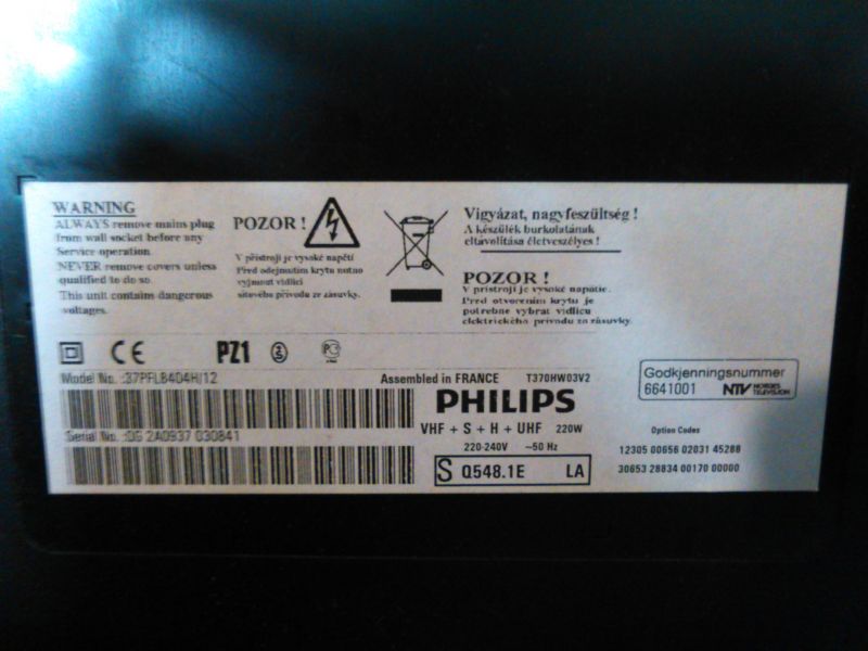 37PFL8404H/12 Philips nr płyty 31392885208 identyfikacja uszkodzonego elementu.