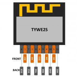 Diagram of the TYWE2S module with pin descriptions.