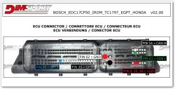ECU connector with labeled pins: ground, power, CAN H, CAN L, GPT0, and GPT1 for BOSCH EDC17CP50 Honda.