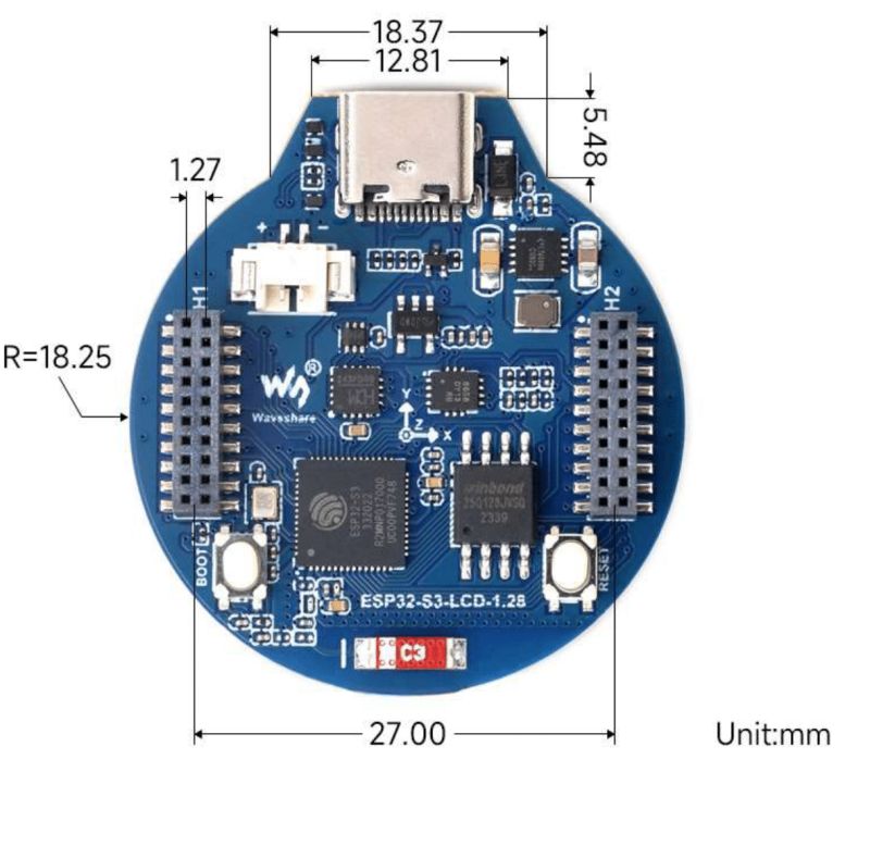 Waveshare ESP32-S3-LCD-1.28 czyli malutki okrągły wyświetlacz z czujnikiem inercyjnym QMI8658