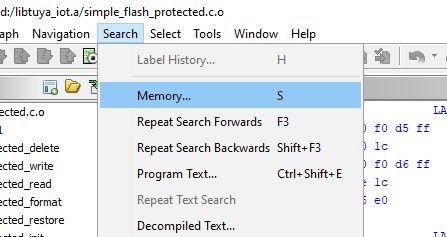 Screenshot of a program with the Search menu expanded.