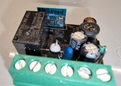 Interior of Smart Switch with CB2S Module Close-up of a smart switch interior with a CB2S module and various electronic components.
