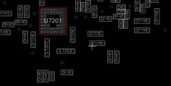 Boardview screenshot showing J720 area and a 50-ball BGA pinout diagram in a red box