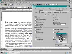 Zrzut ekranu MS Word 97 z otwartym dokumentem i oknem opcji ustawień widoku.