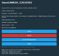 Screenshot of the OpenLN882H_C2E24302 interface displaying temperature and humidity information.