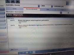 Ekran diagnostyczny z błędami samochodowymi dotyczącymi Audi A3 8P 2009.
