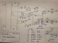 Hand-drawn circuit diagram of Sonoff SG15T device with labeled components