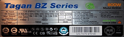 Tagan Series BZ model: BZ800W - Start zasilacza Tagan Series BZ model: BZ800W - Start zasilacza