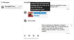 Czat z sellerem pokazujący tester LED i pytanie o dokładny skład produktu