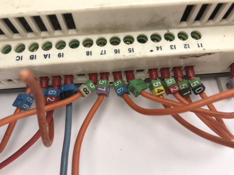 The interior of an old Schneider Electric SR1 A201BD programmable logic controller