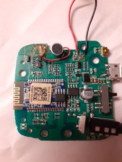 Płytka drukowana głośnika Philips BT100 z zaznaczonymi na czerwono elementami.