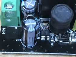 Close-up view of electronic components on a printed circuit board.