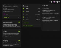 Home Assistant interface screen with device and sensor information.