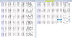 Comparison of two binary files in a hexadecimal editor.