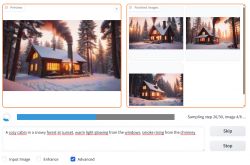 Generating a Cabin in a Snowy Forest Using Fooocus Fooocus interface for generating images with a cabin in a snowy forest.