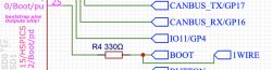 Fragment of a PCB schematic with ESP32 showing pin descriptions and resistor R4.