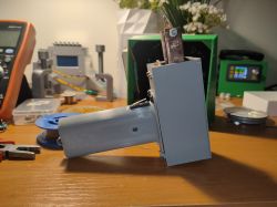 DIY Battery-Powered Soldering Iron Prototype Prototype battery-powered soldering iron on a desk