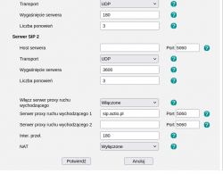 Okno konfiguracji serwera SIP z poprawionym wpisem serwera proxy ruchu wychodzącego.