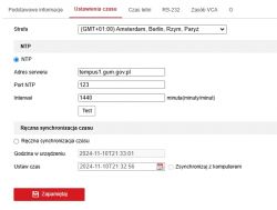 Zrzut ekranu ustawień czasu w kamerce IP Hikvision DS