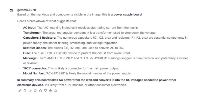 Power Supply Board Component Description Image with a description of the power supply board components.