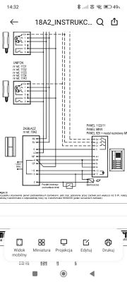 Schemat okablowania domofonu z zasilaczem 18A2