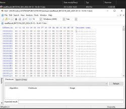 HxD program window displaying the contents of a binary file with data saved as a string of zeros.