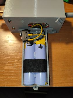 Interior of DIY Battery-Powered Soldering Iron Interior of soldering iron housing with visible two battery cells.