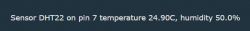Information about DHT22 sensor with temperature 24.90°C and humidity 50.0%.
