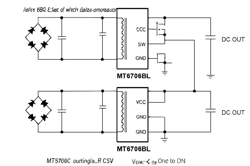 Diagram of two MT6706BL circuits with bridge rectifiers and capacitors