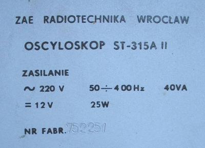 Oscyloskop ST-315 II RADIOTECHNIKA-Wrocław. Ostry pisk