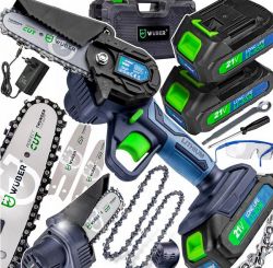 Zestaw mini piły łańcuchowej Wuber z akcesoriami i akumulatorami