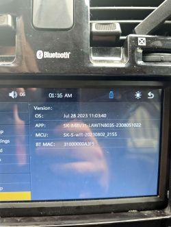 Autoradio-Bildschirm mit Softwareversionsinformationen.