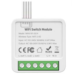 WiFi Switch Module MINI-W1-3CH WiFi switch module with three channels, model MINI-W1-3CH, supporting WiFi 2.4G.