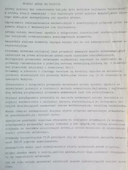Strona instrukcji „Montaż anten na maszcie” z polskim tekstem na białej kartce