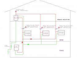 Schemat instalacji centralnego ogrzewania z naczyniem wzbiorczym na nieocieplonym poddaszu.