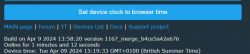 Screenshot of a device settings interface with a button labeled Set device clock to browser time.